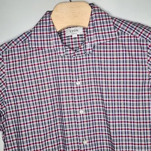 Eton Contemporary Dress Shirt Mens Size L 42-16.5 Check Long Sleeve Button READ - Picture 1 of 7