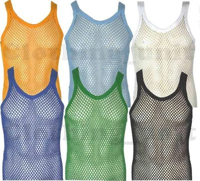 Mens String Cotton Vest Mesh Net Holiday Beach Summer Wear   S M L XL - Image 1 of 2