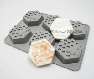 6 cell Hexagon Honey Bee Silicone Craft Mould Chocolate Cake Wax Soap Resin  - Picture 1 of 5