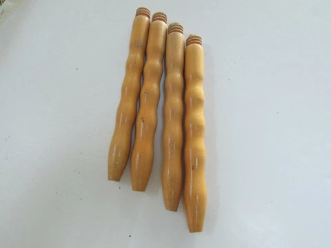 Set of 4 short carved wooden stool or table legs 10 ½” long including threads Cover