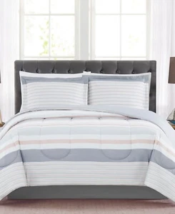 Pem America Grace Stripe Reversible 3-Piece Comforter Sham Set, Full/Queen, M... - Picture 1 of 2