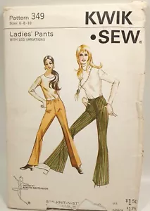 Vintage Retro Ladies Bellbottom Pant Wide Leg Knits Kwik Sew Pattern 349 6 8 10 - Picture 1 of 2
