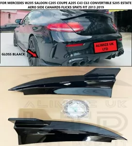 FOR MERCEDES W205 C205 A205 S205 C63 C43 AMG SPLITTER CANARDS SPATS BLADE BLACK - Picture 1 of 9