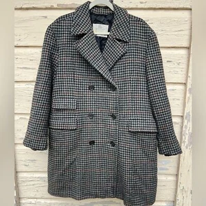 Vintage Aquascutum 100% Virgin Wool Houndstooth Double-Breasted Business Coat - Picture 1 of 9