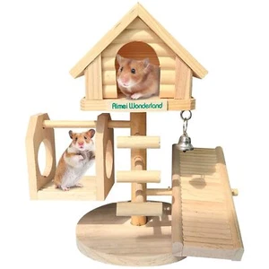 Natural Fir Wood Hamster House Deluxe Two Layers Wooden Hut Dwarf Hamster Toy... - Picture 1 of 1