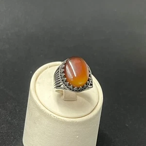 Ring Achat Jemenit Aprikose, Handarbeit Irakisch, 925 Sterling Silber für Herren Größe 12 - Bild 1 von 8