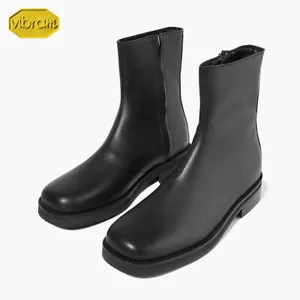 Botas al tobillo Firenze Atelier para hombre con cremallera cuadrada de cuero negro con suela vibram - Imagen 1 de 23