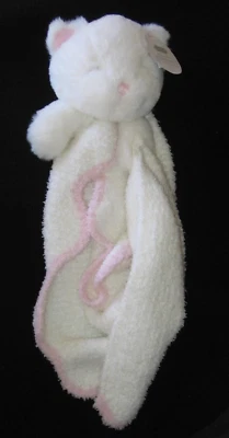 Mud Pie Chenille Bear Security Blanket Baby Lovey Cuddle Pal White Pink - Image 1 of 4