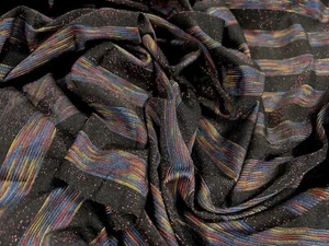 Metallic Stretch Single Jersey Fabric, Per Metre - Stripe - Black Rainbow 18 mm - Picture 1 of 3
