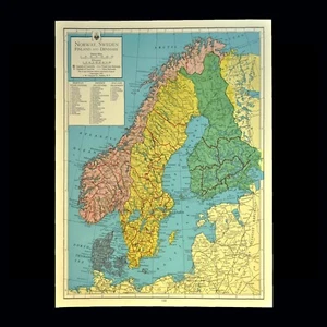 1947 Post WWII SCANDINAVIA Map Norway Sweden Finland Denmark Original Vintage - Picture 1 of 6