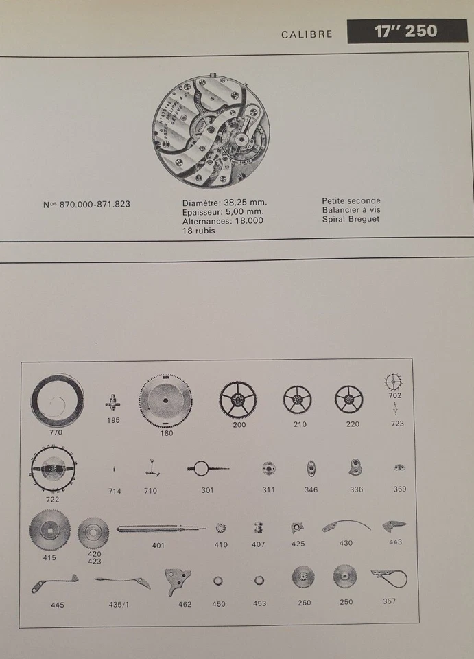Patek Philippe Cal 17-250 Watch Movement Parts - Image 1 of 1