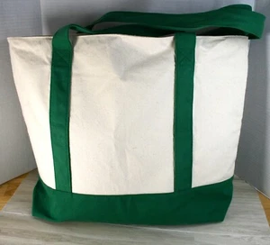 TOP DESIGN 20" Large 100% Cotton Canvas Zippered Tote Grocery Bag Natural Green - Picture 1 of 13