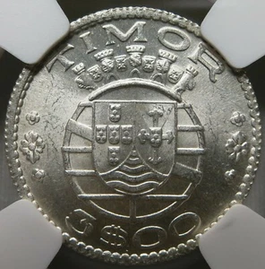 TIMOR Portugal Portuguese 3 Escudos 1958 NGC MS 64 UNC Indonesia Silver - Picture 1 of 3