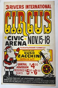 3 Rivers International Circus Civic Arena Pittsburgh Window Card 21" x 14" Santa - Picture 1 of 5