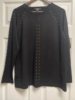 Dennis Basso Womens Crew Neck Sweater Embellishment Gold Long Sleeve Black Med - Image 1 of 4