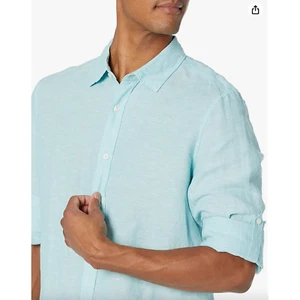 Perry Ellis Men's Roll Sleeve Linen Cotton Button-Down Shirt Aqua Sea Size XXL - Picture 1 of 10