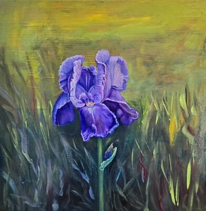 Iris Flower Acrylic Painting Original Art FLORAL Art Flower Painting Artwork - Picture 1 of 8