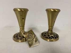 2 Copenheim Handmade in Israel Object Art Candle Holders Metal 2-14/16 x 1-14/16 - Picture 1 of 12