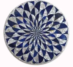 24" Round Top Marble Coffee Table Handmade Lapis & Mop Inlaid Stone Home Decor - Picture 1 of 9
