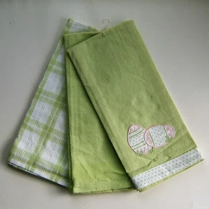 Ostern Küchentuch 3er Set Pastellfarben Grün Rosa Bestickte Eier - Bild 1 von 12