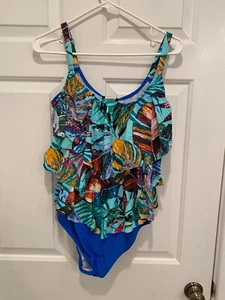 ST TROPEZ Baja Summer Tiered One-Piece Swimsuit MINT sz 12 - Picture 1 of 2