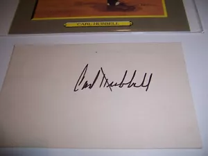 CARTA INDICE CARL HUBBELL AUTOGRAFATA FIRMATA NY GIANTS BASEBALL - Foto 1 di 1