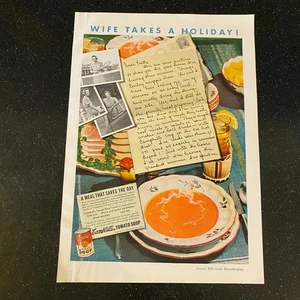 1939 Campbell's Tomato Soup Wife Takes a Holiday revista vintage anuncio impreso - Imagen 1 de 1