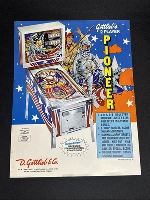 Pioneer Gottlieb 2 Player Flipper Pinball Flyer Brochure Advertisement - Image 1 of 4