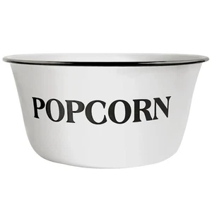 3.7-Quart Enamelware Popcorn Bowl - Round White Dish with Black Touches for C... - Picture 1 of 6