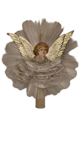Topper de árbol de ángel de la década de 1940, vidrio hilado, pelo de ángel, Navidad de mediados de siglo - Imagen 1 de 6