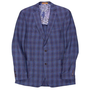 Chaqueta Blazer Abrigo Deportivo TALIA Para Hombres 42L Azul a Cuadros 100% Lino Sin Estructura - Imagen 1 de 16