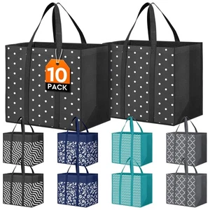 Paquete de 10 bolsas de comestibles reutilizables para comestibles 35L gran capacidad de alta resistencia... - Imagen 1 de 7