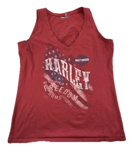 Camiseta sin mangas Harley Davidson Freedom bandera de EE. UU. para mujer mediana roja America Biker Wings - Imagen 1 de 3