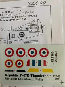 MPD 1/72-SCALE DECALS #72540 REPUBLIC P-47D THUNDERBOLT WW2 FREE FRENCH - Picture 1 of 1