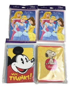 Hallmark Disney Peanuts THANK YOU Note Cards 4 10-Packs Princess Mickey Snoopy - Picture 1 of 12