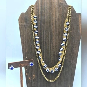 NWT Talbots Glass Bead Chain Earrings & Necklace Jewelry Set Gold Tone Estate - Picture 1 of 10