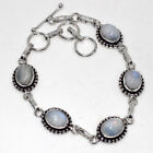 Rainbow Moonstone 925 Silver Plated Gemstone Bracelet 8.5" Gift Jewelry GW