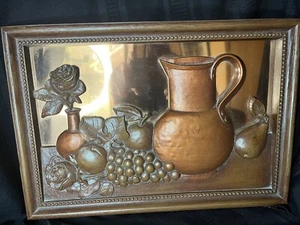 Vintage 3D Coppercraft Gilda Frutta e Vaso Incorniciato Cucina Parete Arte 16”x11” - Foto 1 di 9