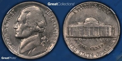 ERROR - 1988-P Jefferson Nickel Reverse Struck Through NGC AU Details - Image 1 of 3