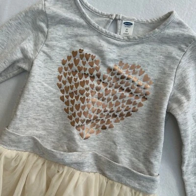 Antiguo Vestido Tutú Azul Marino Niñas 5T Manga Larga Gris Dorado Corazones Foto 1 de 4