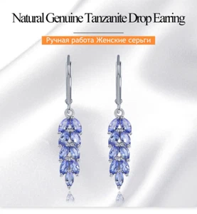 2.3ctw Natural Genuine Tanzanite 925 Silver Dangle Earrings-Classic Romantic - Picture 1 of 7