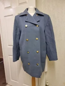 Aquascutum Womens Wool Coat Cornflour Blue Gold Statement Button 44" Chest UK 12 - Picture 1 of 8
