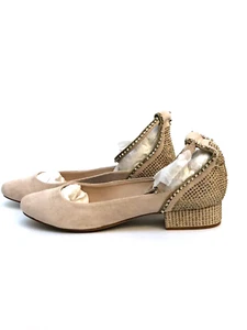 Zapatos planos Zara beige dorado pedrería correa al tobillo UK7 EUE40 US9 REF 2252 301 - Imagen 1 de 12