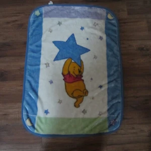 Winnie the Pooh Stars Comfy Plush Baby Blanket Throw Blue Green Blanket - Picture 1 of 3
