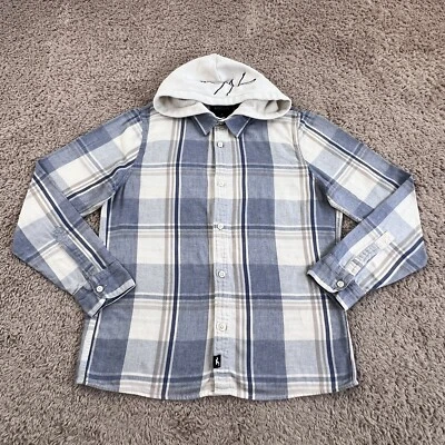 HOLLISTER Azul Blanco Cuadros Manga Larga Botón Delantero Capucha Chaqueta Para Hombres M Logo Foto 1 de 4