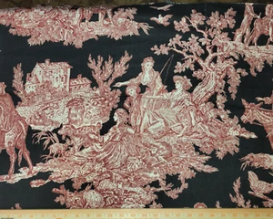 5 Yds Stroheim & Romann La Mistral 100% Linen 54" Wide Red Black Toile - Picture 1 of 2