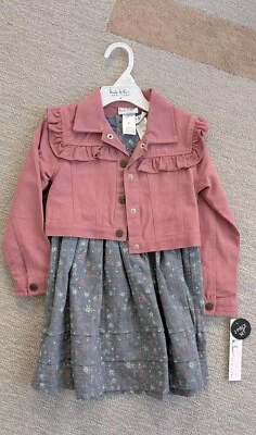 NUEVO CON ETIQUETAS Nicole Miller Conjunto de 2 Piezas Niña, Vestido Floral + Chaqueta con Volantes, Talla 4T Foto 1 de 4