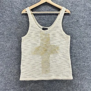 Topshop Tank Women 6 Beige Crochet Sleeveless Round Neck Wide Strap Casual - Picture 1 of 9