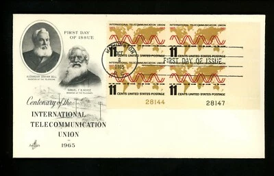 US FDC #1274 Artcraft M-3 1965 DC ITU Telecommunications Union Plate Block PB - Image 1 of 2