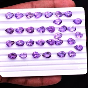 32 Pcs Natural Amethyst 10mm 7mm Pear Cut Dazzling Purple Loose Gemstones Lot - Picture 1 of 4